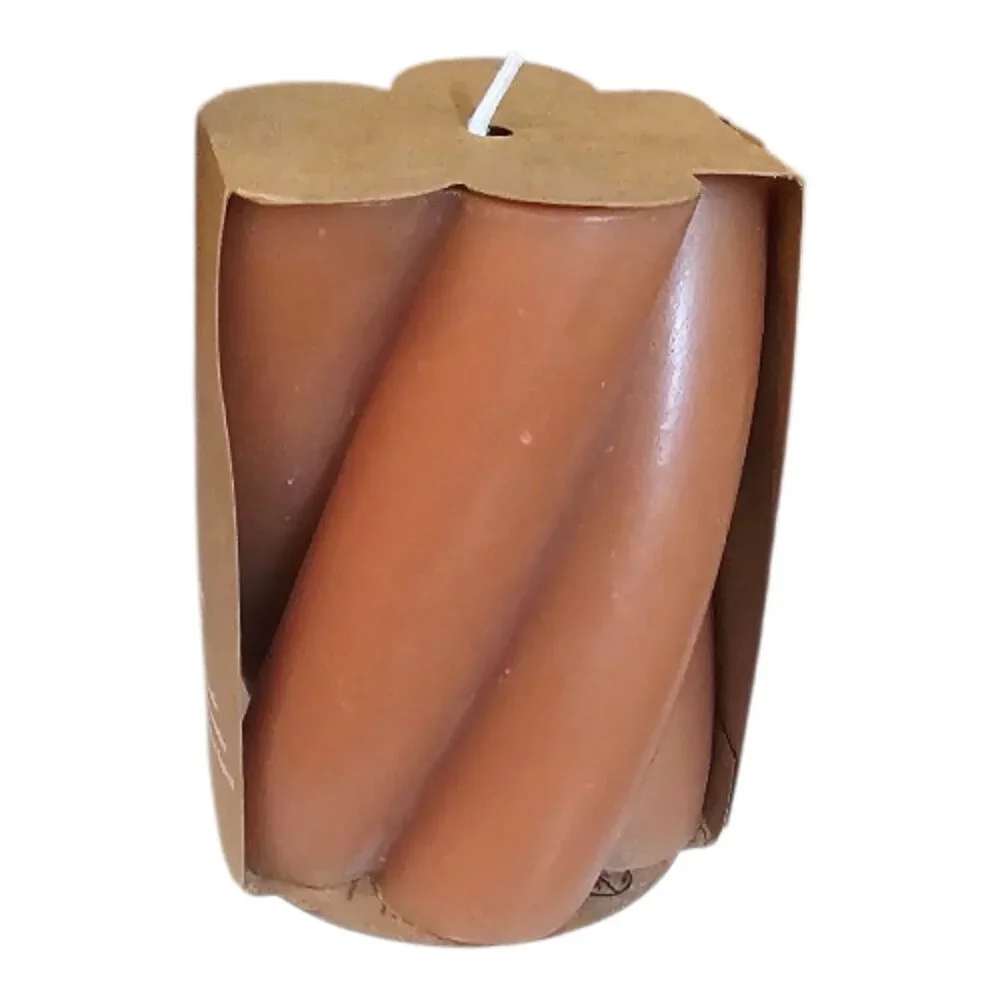 West Elm Chunky Twist Pillar Candle in Clay, NWT